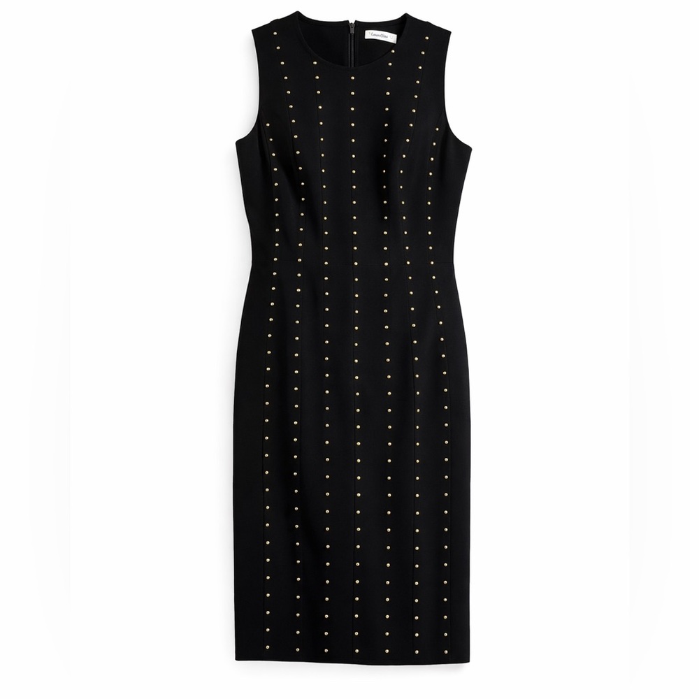 Calvin Klein Black Gold Studded Sleeveless Midi Dress Office Event Cocktail